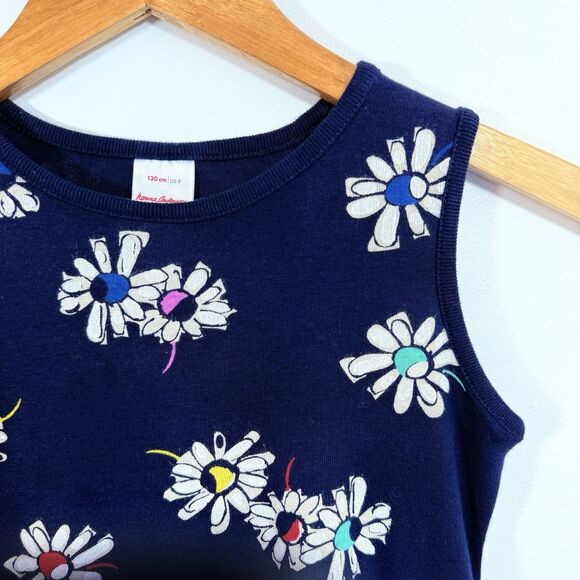 Hanna Andersson Floral Play Dress Girls Sz 8 Pockets Navy Sleeveless - Picture 3 of 12